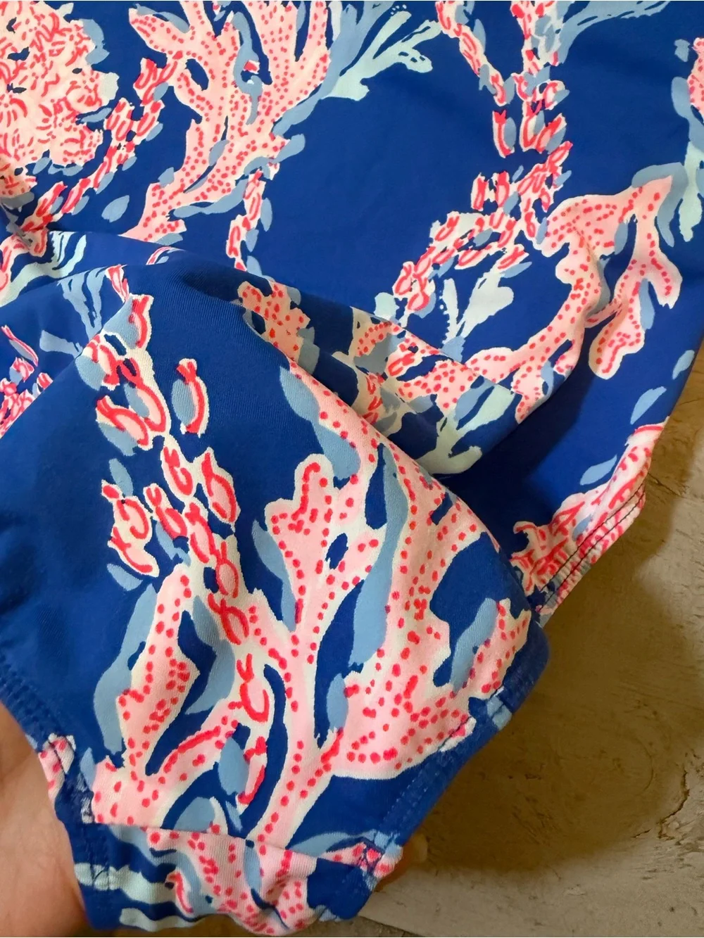 Lilly Pulitzer Borealis Blue Ruffle Swimsuit Pink Coral Print size 14 VGUC